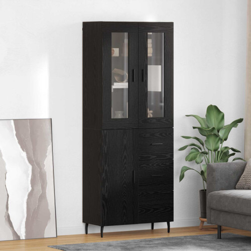 Berkfield Highboard with Drawer 2 pcs Black Oak Engineered Wood
