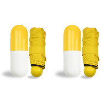 2Pcs Lightweight Windproof Compact Umbrella Yellow with Capsule Case