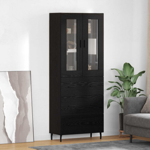 Berkfield Highboard with Drawer 2 pcs Black Oak Engineered Wood