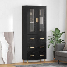 Berkfield Highboard with Drawer Black Oak 69.5 x 34 x 180 cm