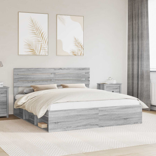 Berkfield Bed Frame Grey Sonoma 200 x 200 cm Solid Pine Wood