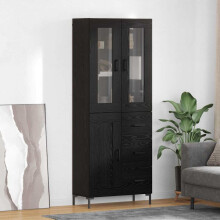Berkfield Highboard with Drawer 2 pcs Black Oak Engineered Wood