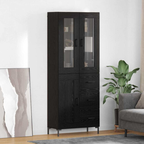Berkfield Highboard with Drawer 2 pcs Black Oak Engineered Wood