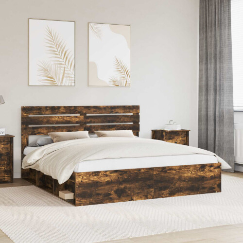 Berkfield Bed Frame Smoked Oak 200 x 200 cm Solid Pine Wood