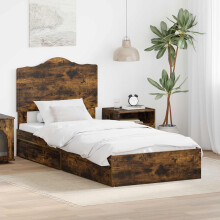 Berkfield Storage Bed with Drawer Smoked Oak 70 x 190 cm Engineered Wood