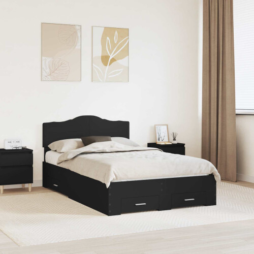 Berkfield Bed Frame with Headboard Black 135 x 190 cm Engineered Wood