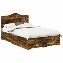 Berkfield Bed Frame with Drawer Smoked Oak 120 x 200 cm Engineered Wood