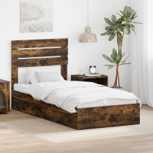 Berkfield Storage Bed with Drawer Smoked Oak 90 x 200 cm Engineered Wood