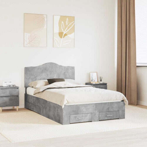 Berkfield Bed Frame Concrete Grey 120 x 190 cm Engineered Wood