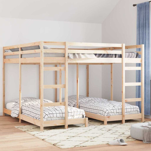 Berkfield Triple Bunk Bed Frame Natural 80 / 200 x 200 cm Solid Pine Wood