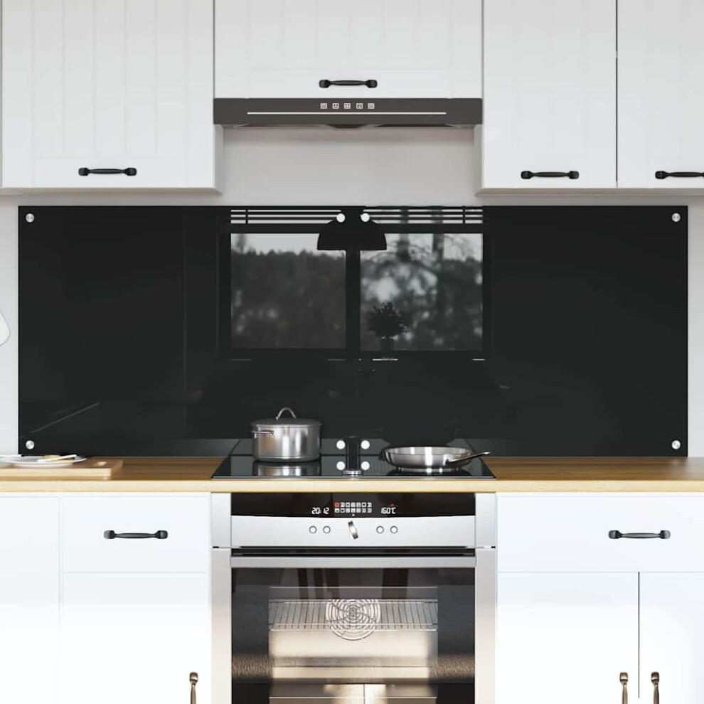 Berkfield Kitchen Backsplash 2 Pcs Black 80 X 60 Cm Tempered Glass 5315905056256