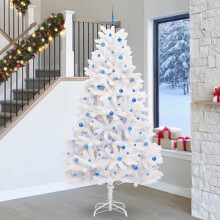 Berkfield Artificial Hinged Christmas Tree White 270 cm PVC and Steel