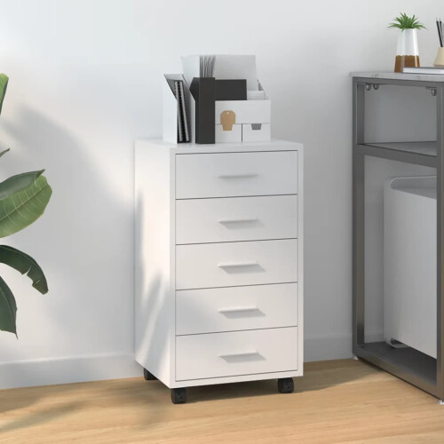 Berkfield Drawer Cabinet with Castors High Gloss White Engineered Wood