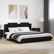 Berkfield Bed Frame with Headboard Black Oak 180 x 200 cm Engineered Wood
