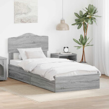 Berkfield Storage Bed with Drawer Grey Sonoma 90 x 190 cm Engineered Wood