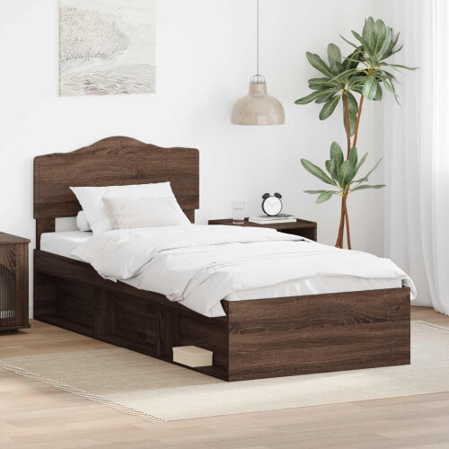 Berkfield Bed Frame with Headboard Brown Oak 75 x 190 cm Solid Pine Wood