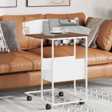 Berkfield Side Table with Wheels White 55x36x63.5 cm Engineered Wood