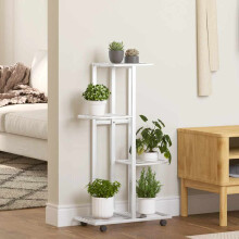 Berkfield 4-Floor Flower Stand with Wheels 44x23x80 cm White Iron
