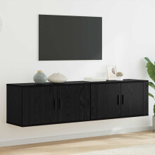 Berkfield Wall-mounted TV Cabinet Set 2 pcs Black Oak 80 x 34.5 x 40 cm