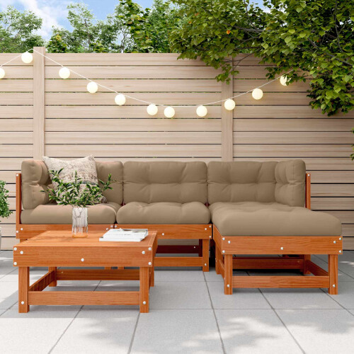 Berkfield Garden Lounge Set 5 pcs Wax Brown Solid Pine Wood