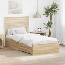 Berkfield Bed Frame Sonoma Oak and Silver 75 x 190 cm Engineered Wood