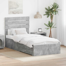Berkfield Bed Frame Concrete Grey and Silver 70 x 190 cm Engineered Wood