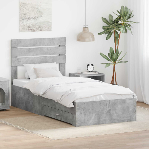 Berkfield Bed Frame Concrete Grey and Silver 70 x 190 cm Engineered Wood