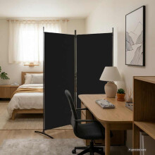 Berkfield 2-Panel Room Divider Black 175x180 cm Fabric