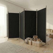 Berkfield 5-Panel Room Divider Black 433x180 cm Fabric