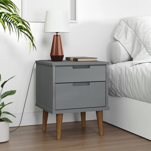 Berkfield Bedside Cabinet MOLDE Grey 40x35x48 cm Solid Wood Pine