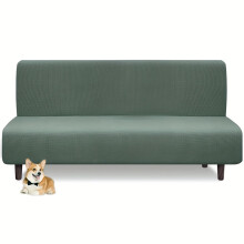 (Matcha Green, M(160-190cm/63-75in)) 1pc Armless Sofa Cover, High Elastic Futon Slipcover, All Removable Washable
