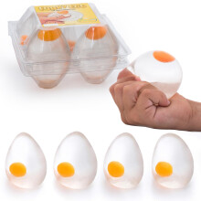 Clear Egg Containers Pack of 4 for Kids, Reusable Transparent Egg Holders, Fun Squishy Yolk Toy Set