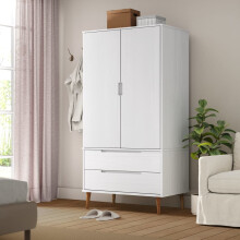 Berkfield Wardrobe MOLDE White 90x55x175 cm Solid Wood Pine