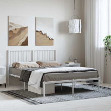 Berkfield Metal Bed Frame without Mattress with Headboard White 135x190cm