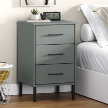 Berkfield Bedside Cabinet with Metal Legs Grey Solid Wood Pine OSLO