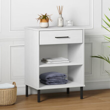 Berkfield Console Cabinet with Metal Legs White Solid Wood Pine OSLO