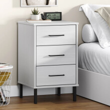 Berkfield Bedside Cabinet with Metal Legs White Solid Wood Pine OSLO