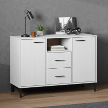 Berkfield Sideboard with Metal Legs White 113x40x77 cm Solid Wood OSLO