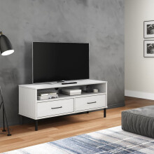 Berkfield TV Cabinet with Metal Legs White Solid Wood Pine OSLO