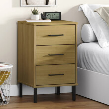Berkfield Bedside Cabinet with Metal Legs Brown Solid Wood Pine OSLO