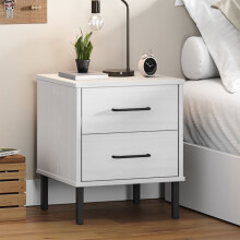 Berkfield Bedside Cabinet with Metal Legs White Solid Wood Pine OSLO