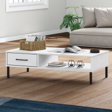 Berkfield Coffee Table with Metal Legs White Solid Wood Pine OSLO