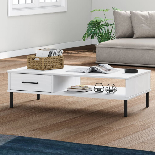 Berkfield Coffee Table with Metal Legs White Solid Wood Pine OSLO