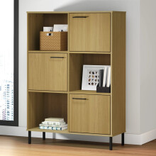 Berkfield Bookcase with Metal Legs Brown 90x35x128.5 cm Solid Wood OSLO