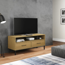 Berkfield TV Cabinet with Metal Legs Brown Solid Wood Pine OSLO