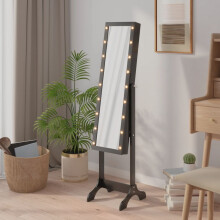 Berkfield Free-Standing Mirror with LED Black 34x37x146 cm