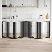 Berkfield Dog Gate with Door Foldable 4 Panels Black 320 cm Poplar Wood