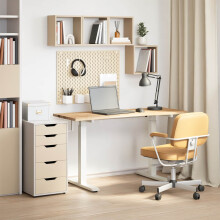 Berkfield Desk with Storage White and Natural 140 x 60 cm Solid Oak Wood