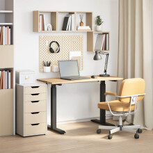 Berkfield Desk with Storage Black and Natural 120 x 60 cm Solid Oak Wood