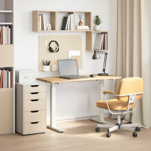 Berkfield Desk with Storage White and Natural 120 x 60 cm Solid Oak Wood